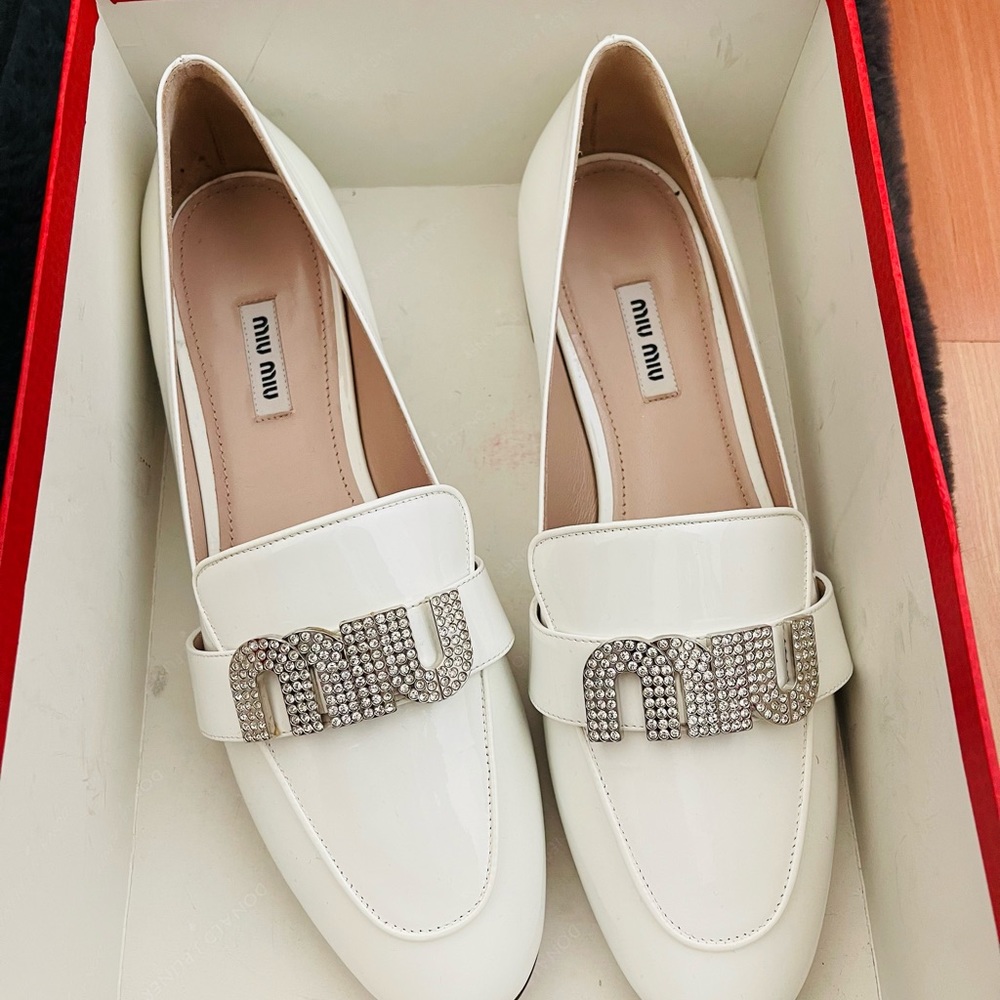 Miu Miu Crystal-Embellished Logo Shoes